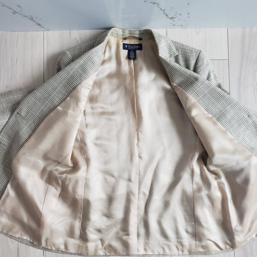 Brooks Brothers Blazer Women 10 Silk Wool Linen Houndstooth Jacket Made in Italy - Picture 8 of 11